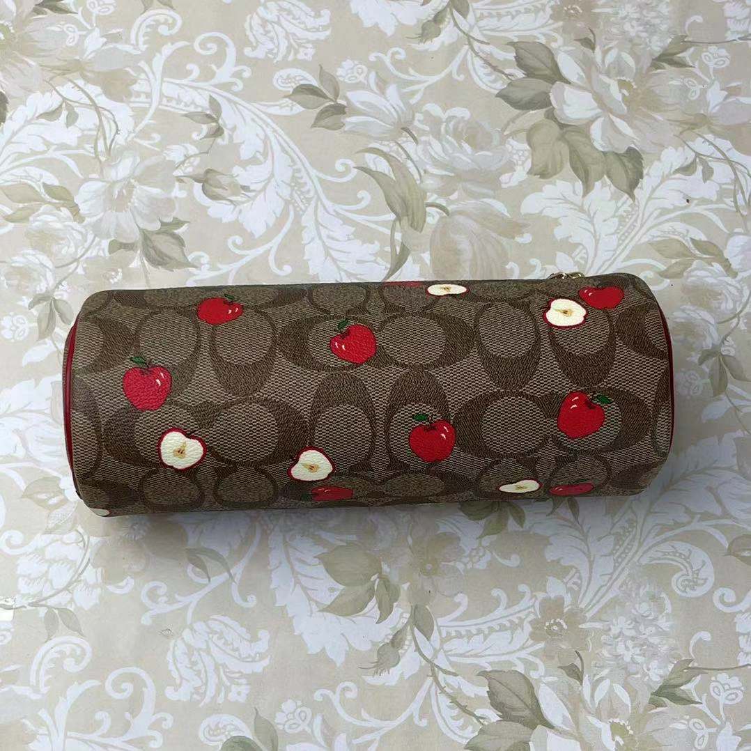 Coach 6980 Makeup Brush Holder In Signature Canvas With Apple Print Khaki Multi Coach 6980 Makeup Brush Holder In Signature Canvas With Apple Print Khaki Multi
